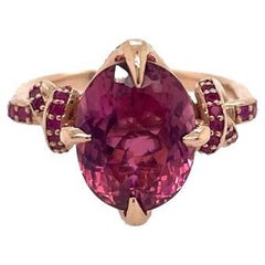 Pink Tourmaline and Ruby Forget Me Knot Ring in 18ct Rose Gold