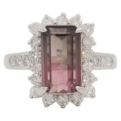 Pink Tourmaline and White Diamond Cocktail Ring in Platinum