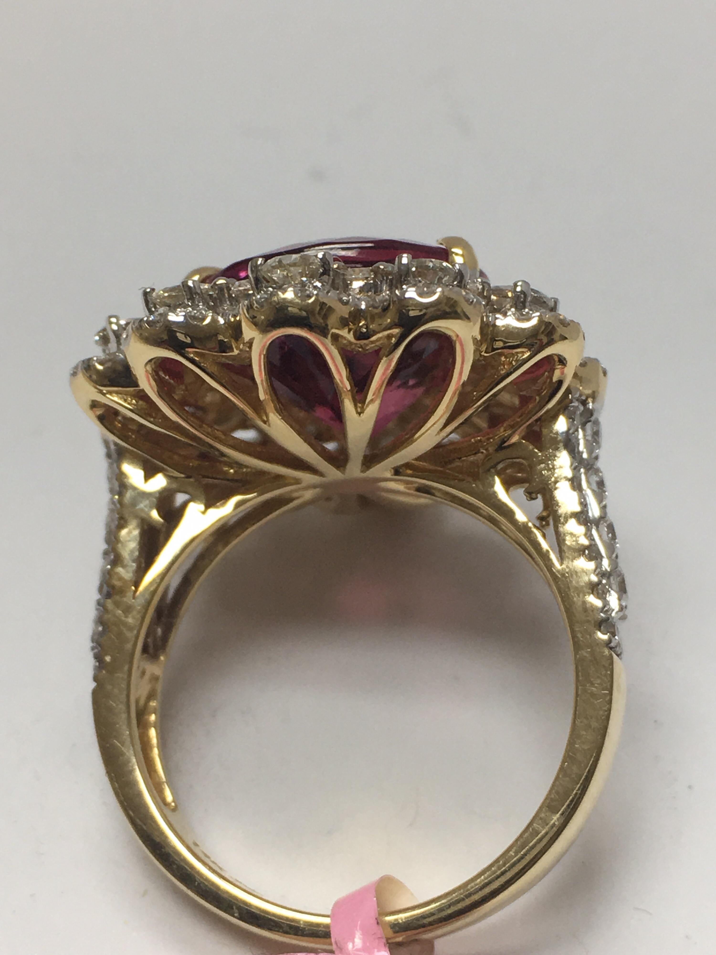 Pink Tourmaline and White Diamond Ring 5