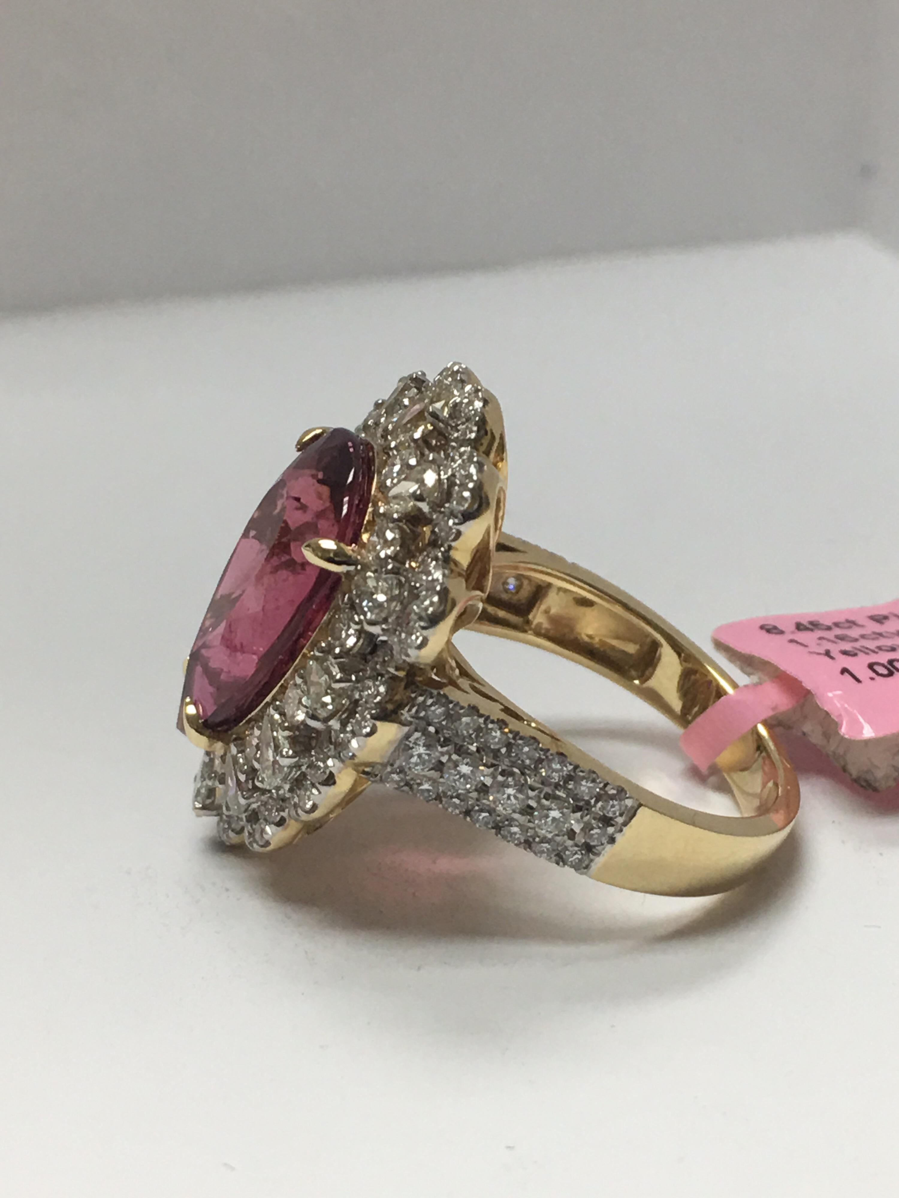Pink Tourmaline and White Diamond Ring 6