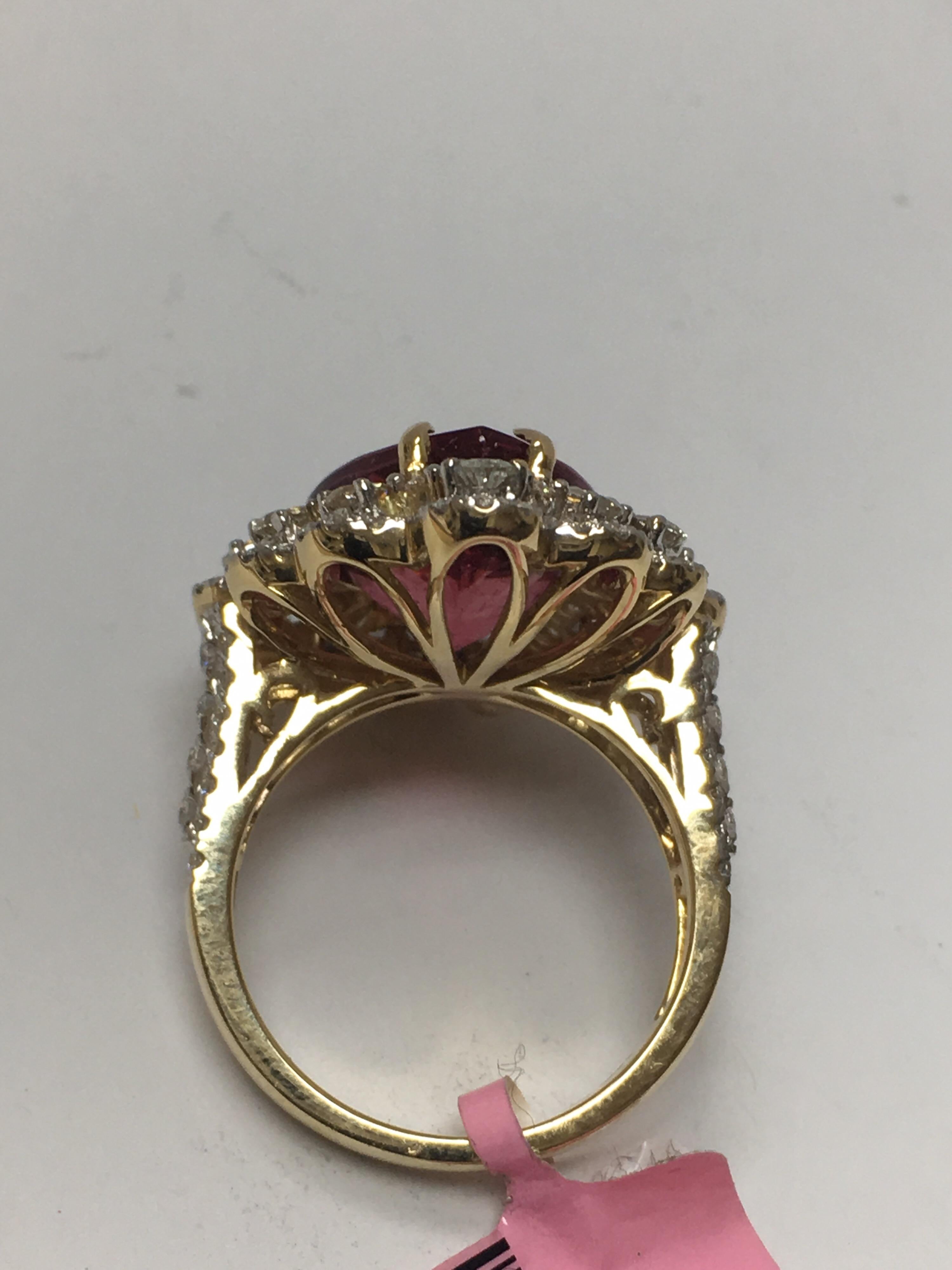 Pink Tourmaline and White Diamond Ring 7