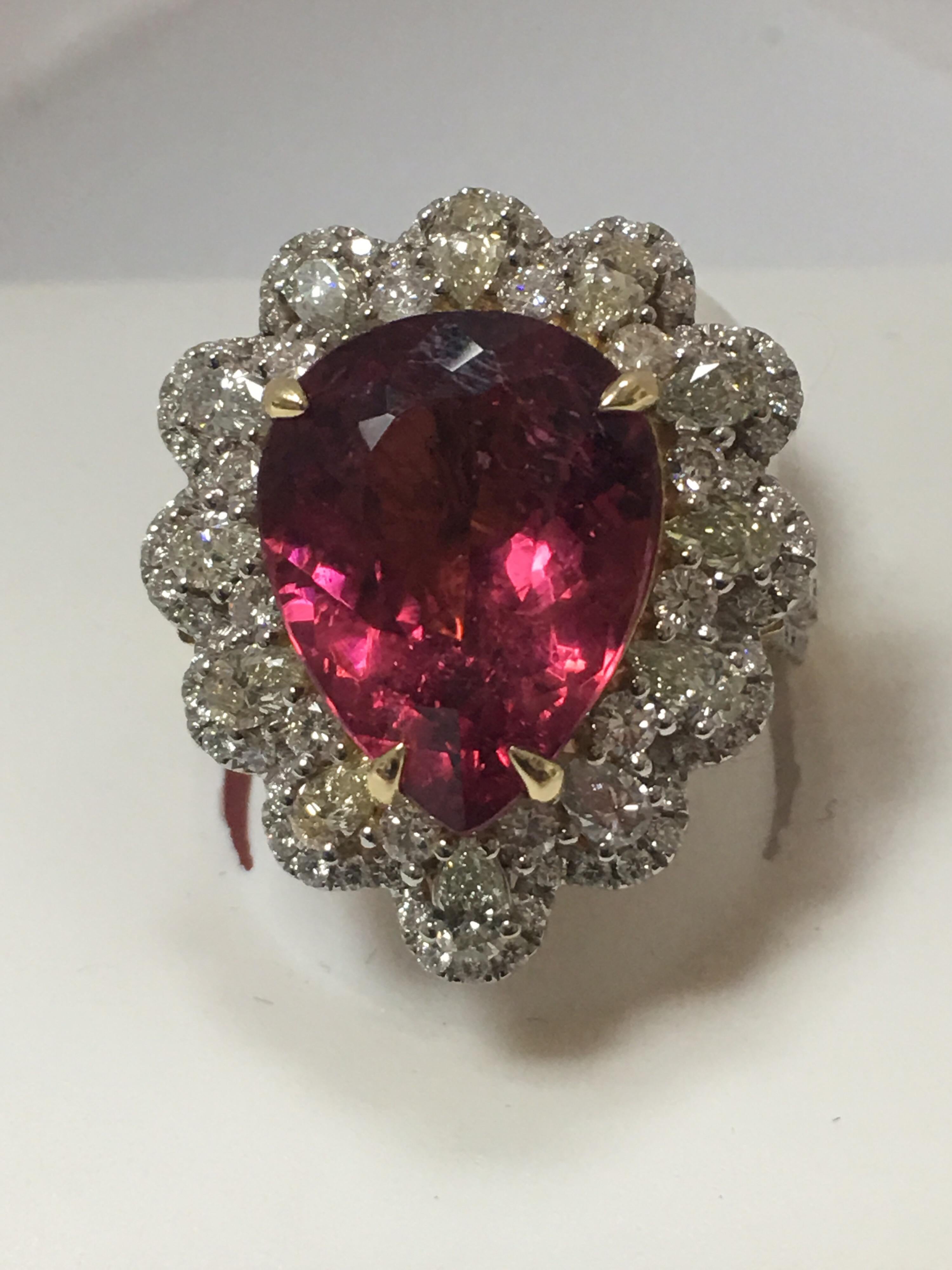 Artisan Pink Tourmaline and White Diamond Ring