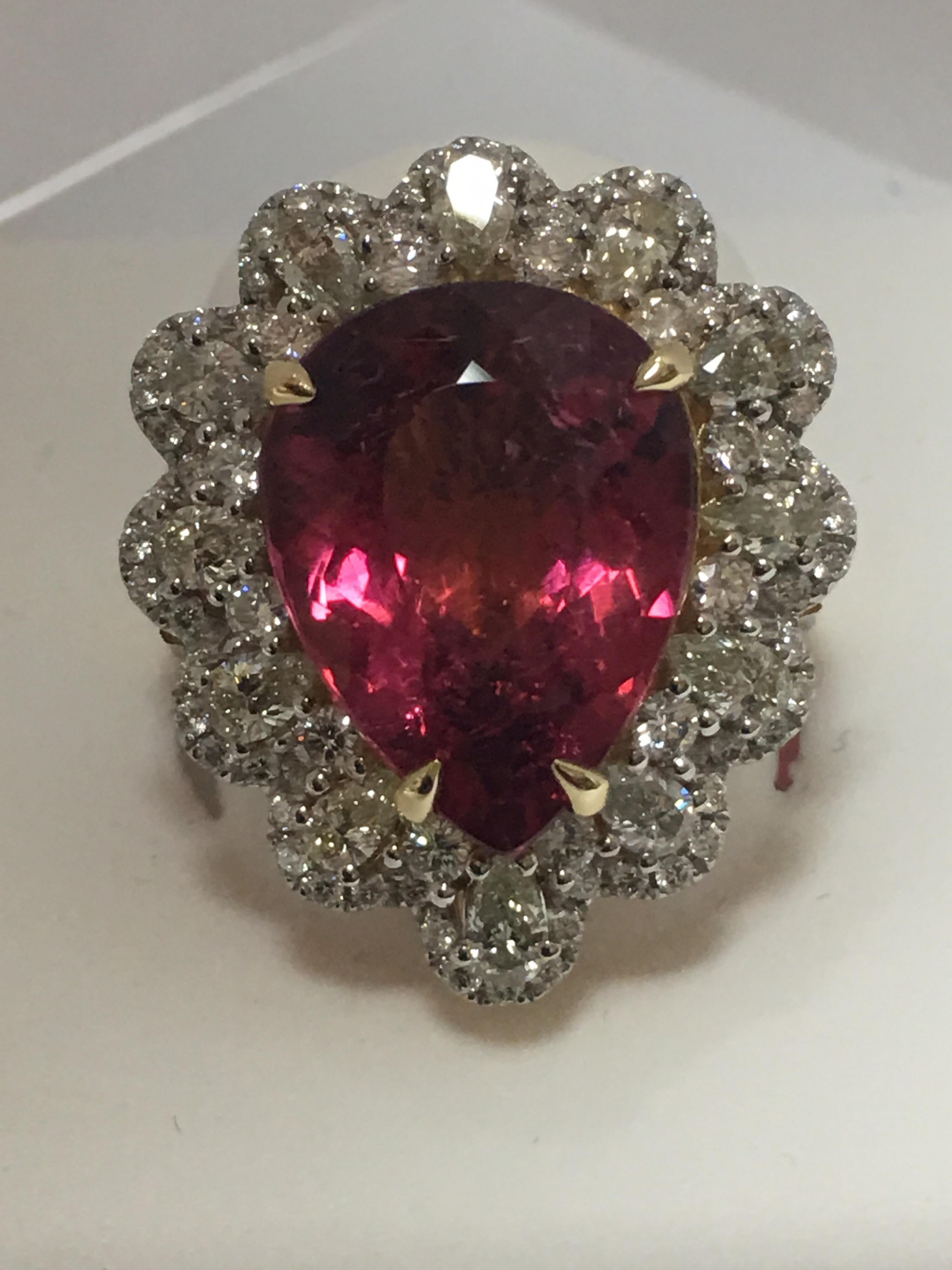 Pear Cut Pink Tourmaline and White Diamond Ring