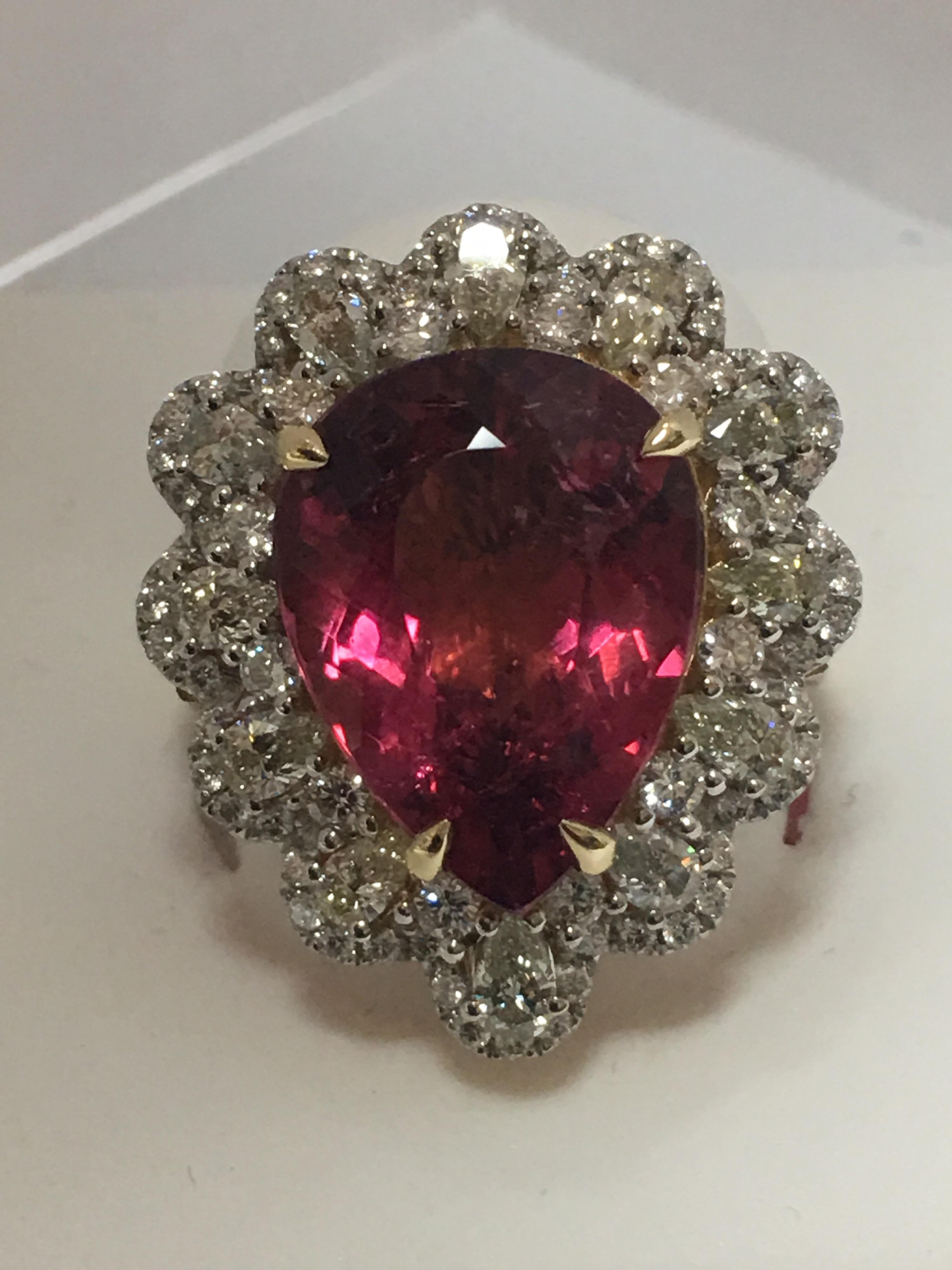 Pink Tourmaline and White Diamond Ring In New Condition In Trumbull, CT