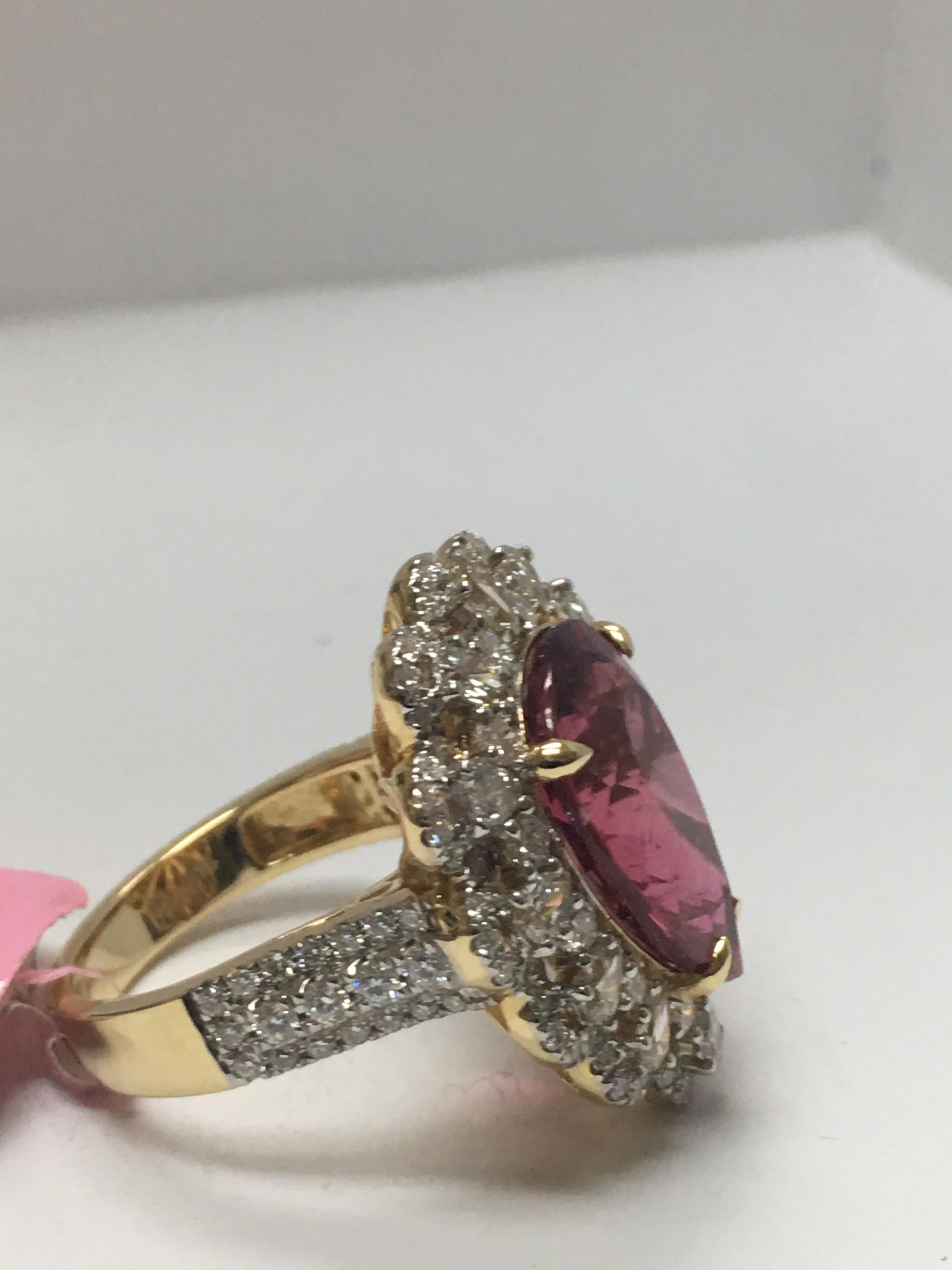 Pink Tourmaline and White Diamond Ring 3