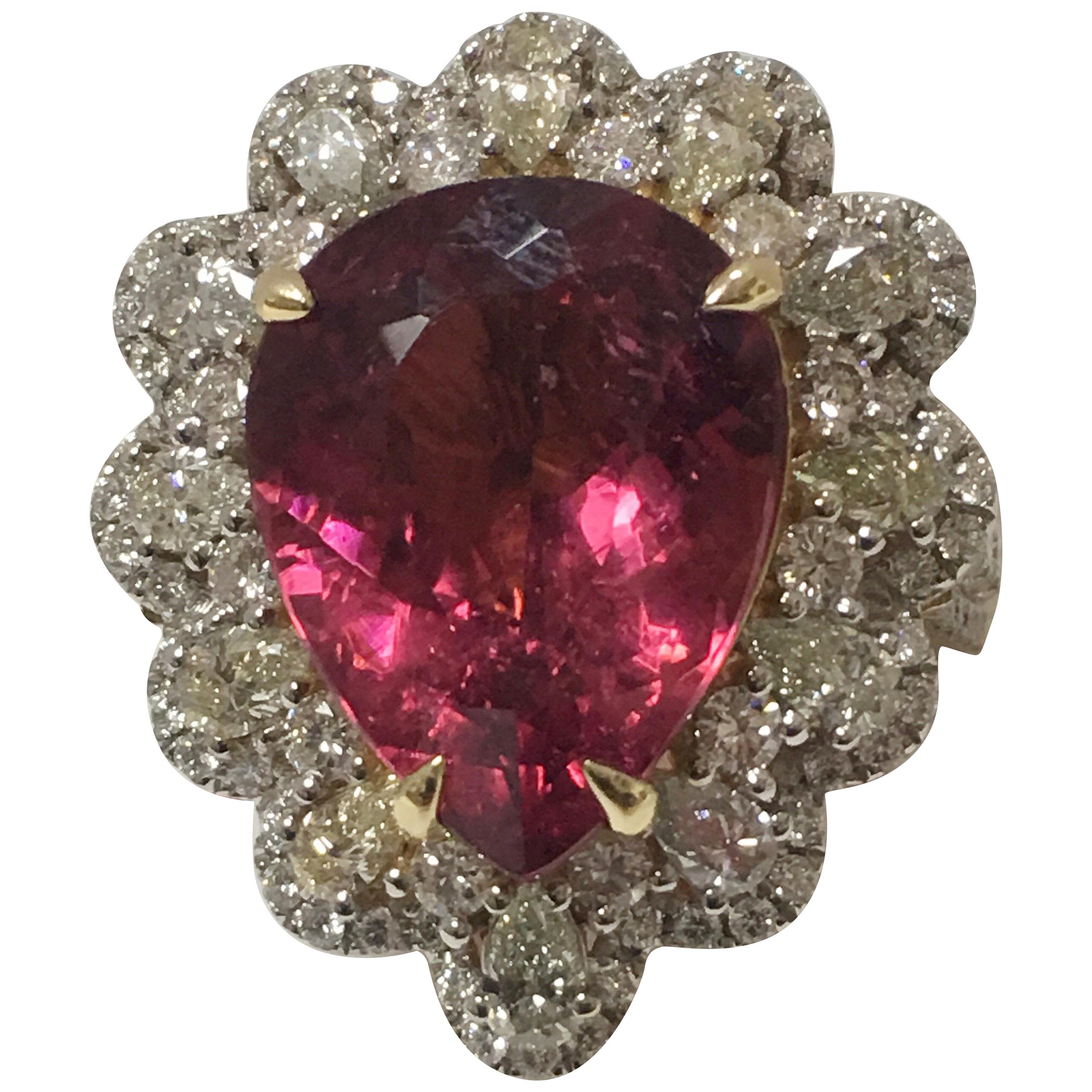 Pink Tourmaline and White Diamond Ring
