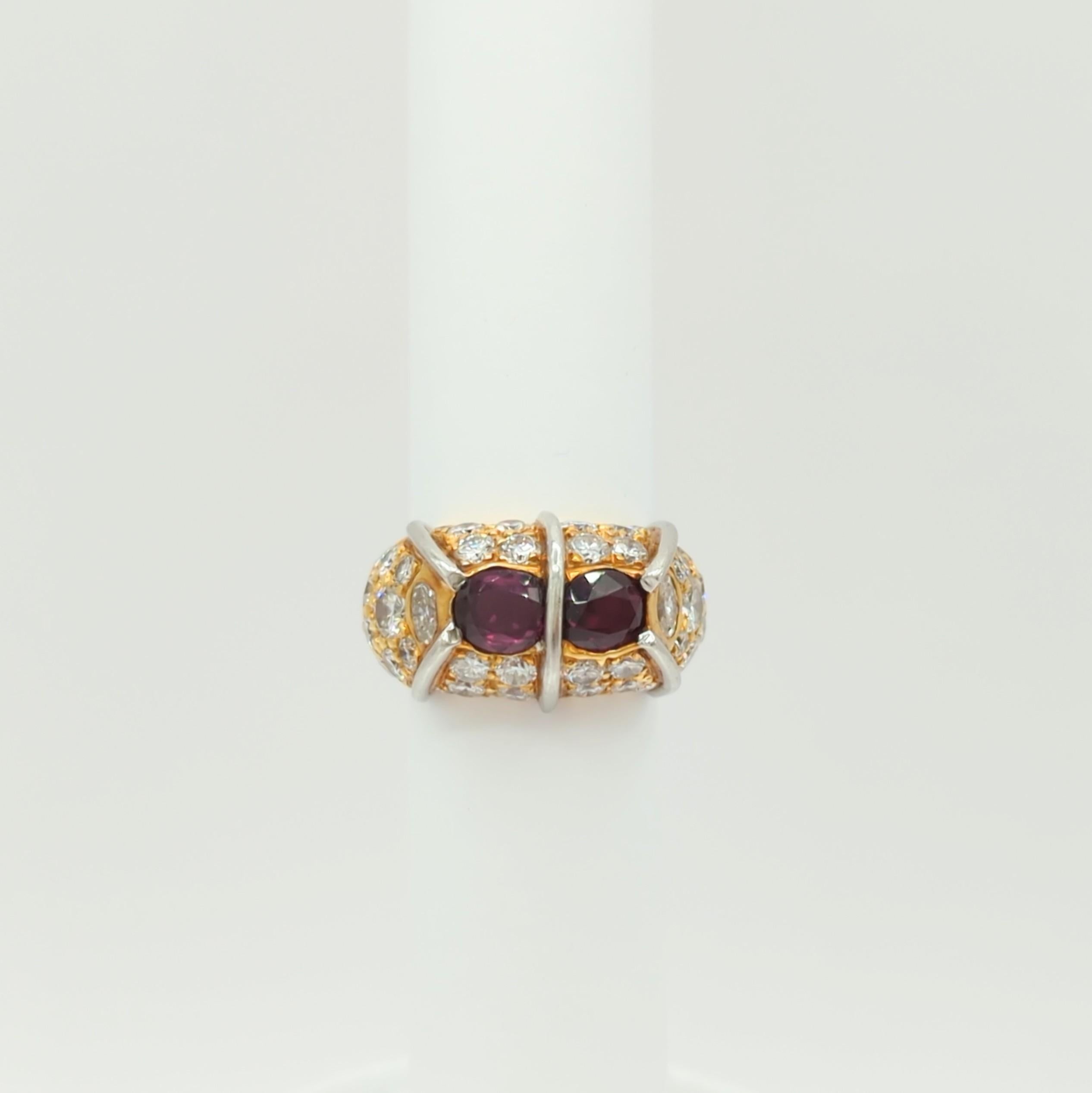 Oval Cut Pink Tourmaline and White Diamond Ring in 18K Yellow Gold & Platinum