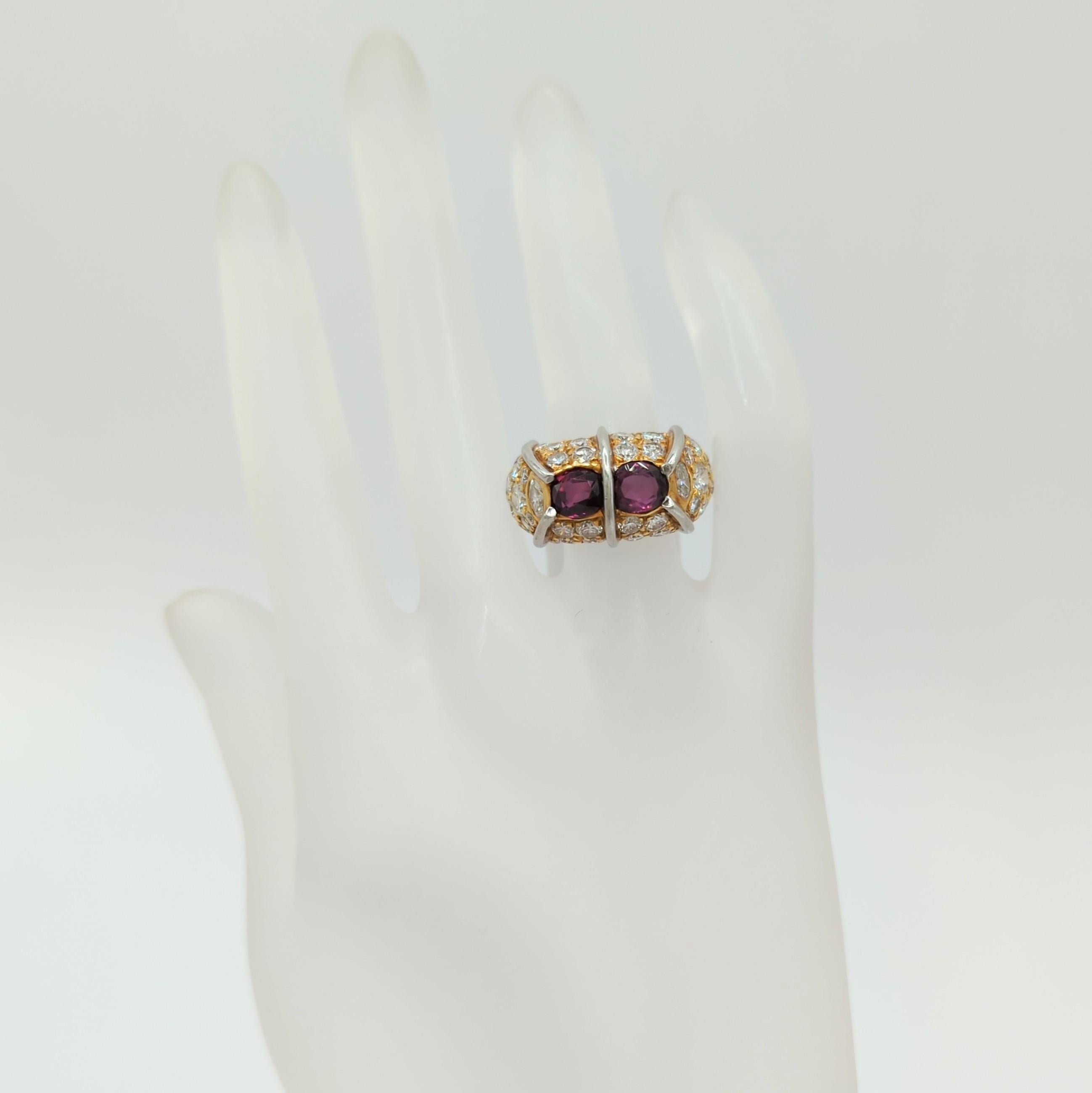 Pink Tourmaline and White Diamond Ring in 18K Yellow Gold & Platinum In New Condition In Los Angeles, CA