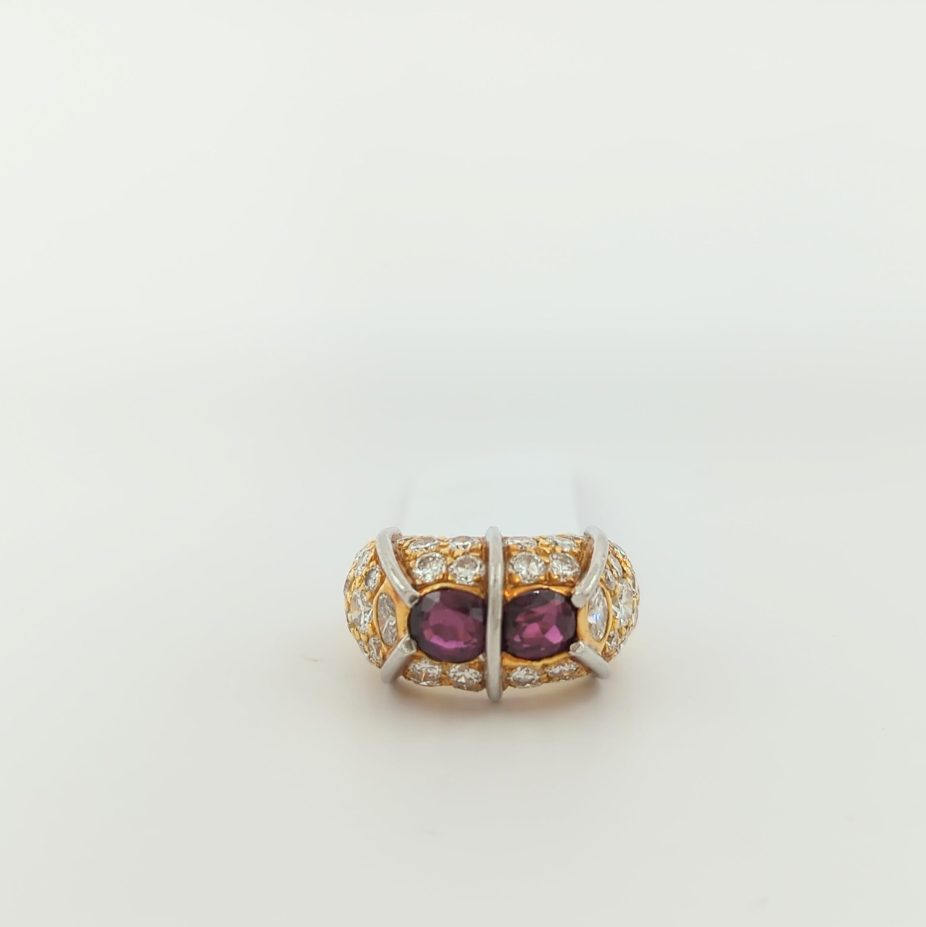 Women's or Men's Pink Tourmaline and White Diamond Ring in 18K Yellow Gold & Platinum