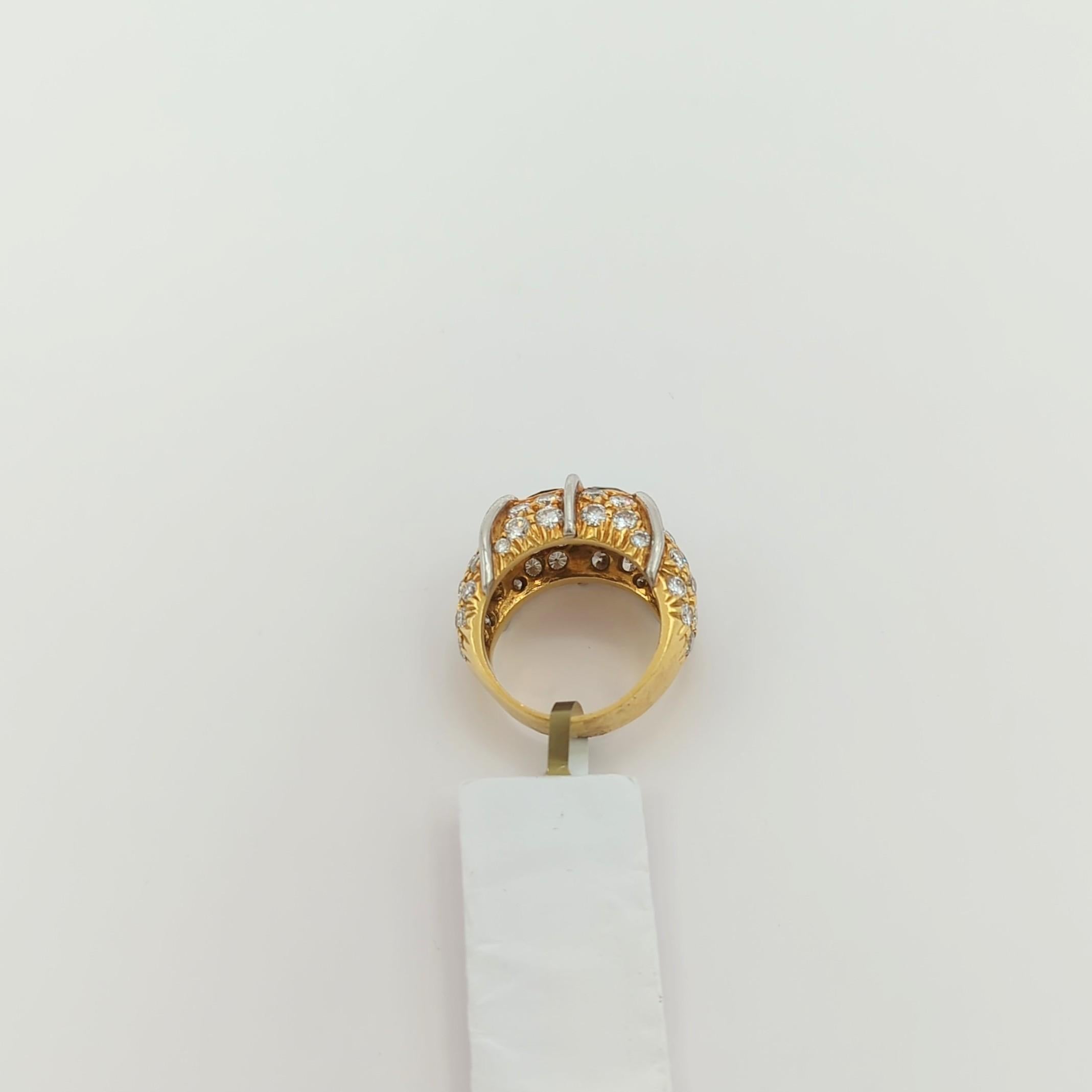 Pink Tourmaline and White Diamond Ring in 18K Yellow Gold & Platinum 3