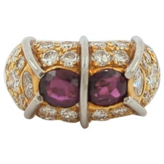 Pink Tourmaline and White Diamond Ring in 18K Yellow Gold 
Platinum
