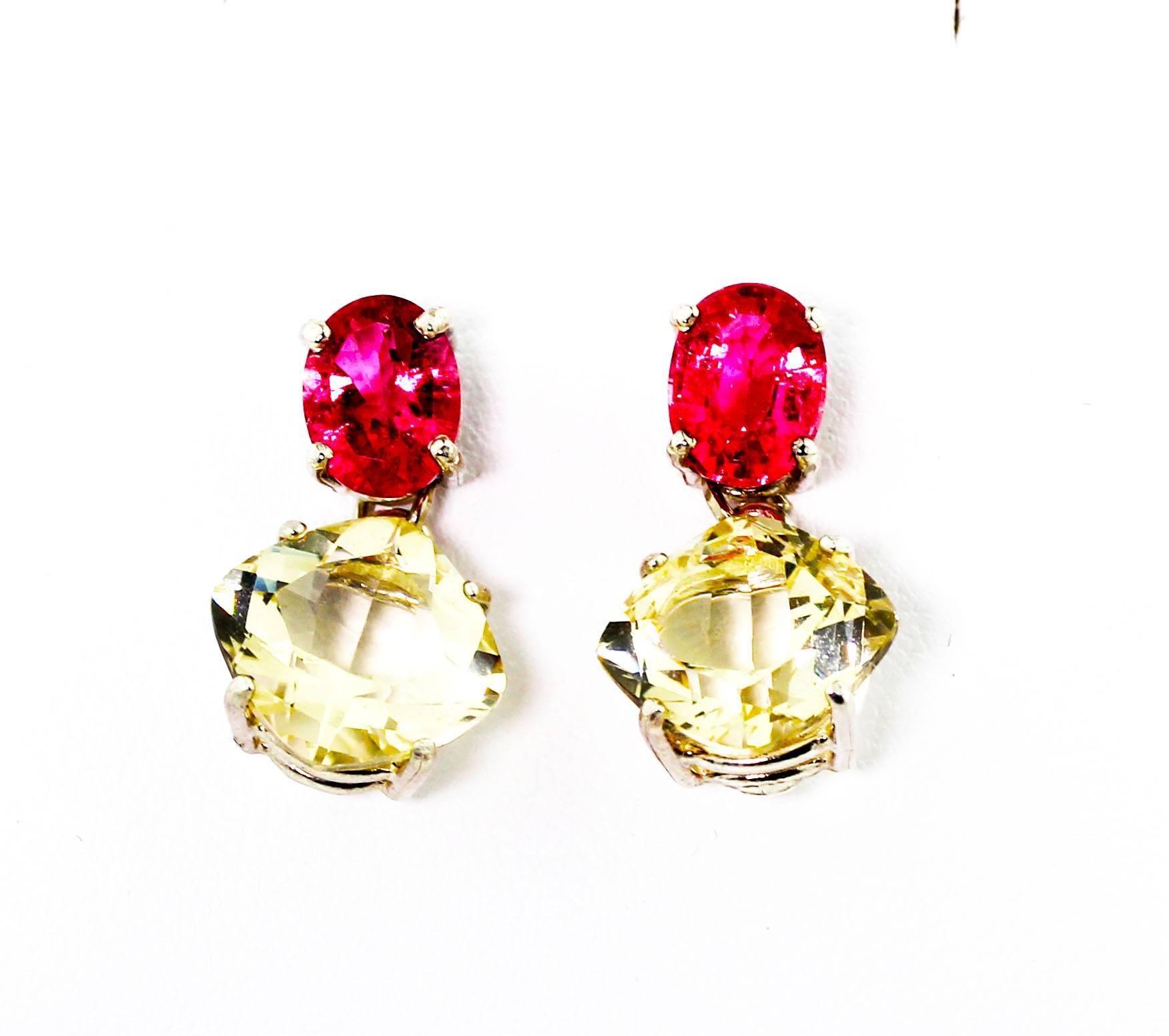 AJD Exquisite Pink Tourmaline & Brilliant Yellow Labradorite Silver Drop Earring In New Condition For Sale In Raleigh, NC