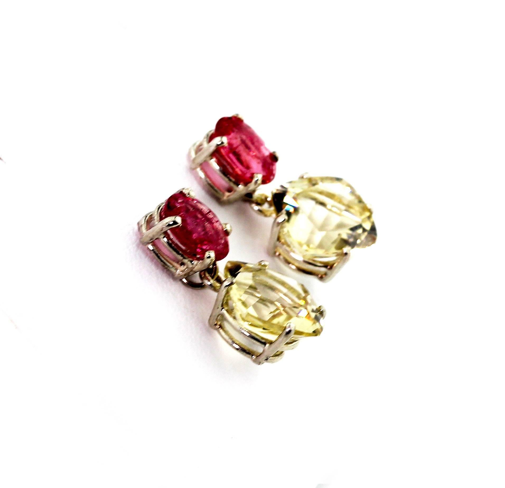AJD Exquisite Pink Tourmaline & Brilliant Yellow Labradorite Silver Drop Earring For Sale 1