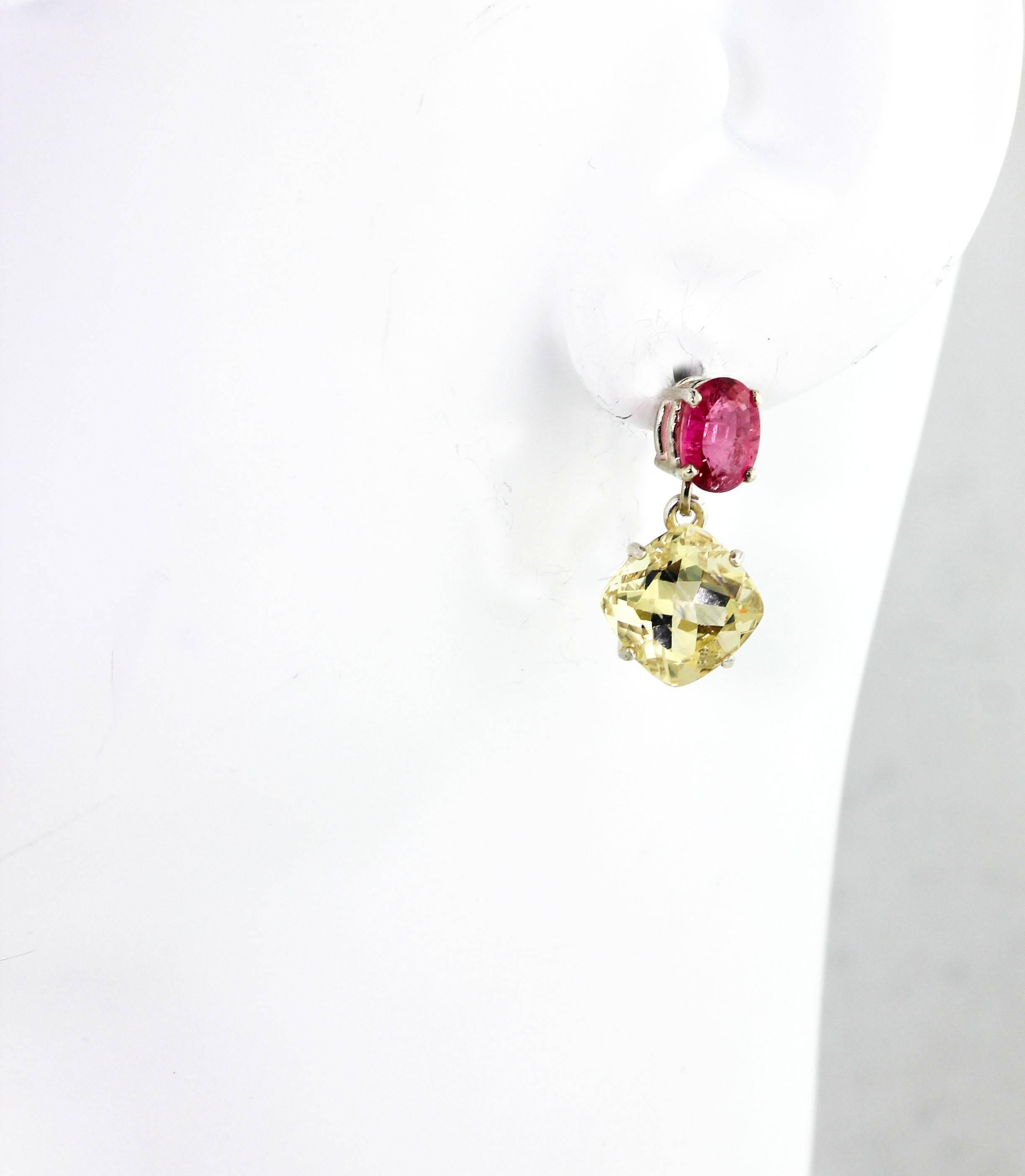 Mixed Cut AJD Exquisite Pink Tourmaline & Brilliant Yellow Labradorite Silver Drop Earring For Sale