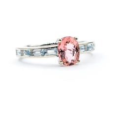 Pink Tourmaline & Aquamarine Ring in 14k White Gold
