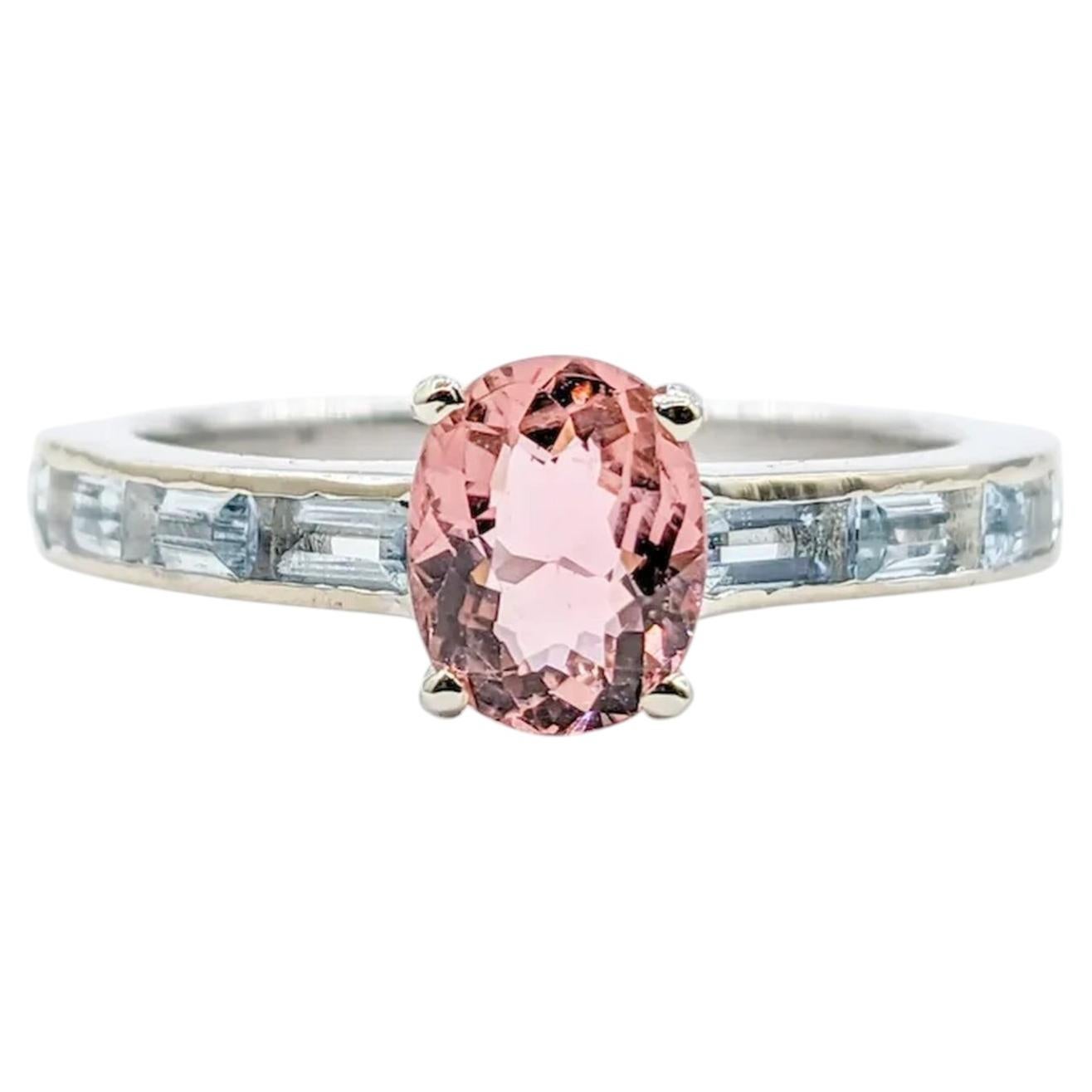 Pink Tourmaline & Aquamarine Ring in 14k White Gold