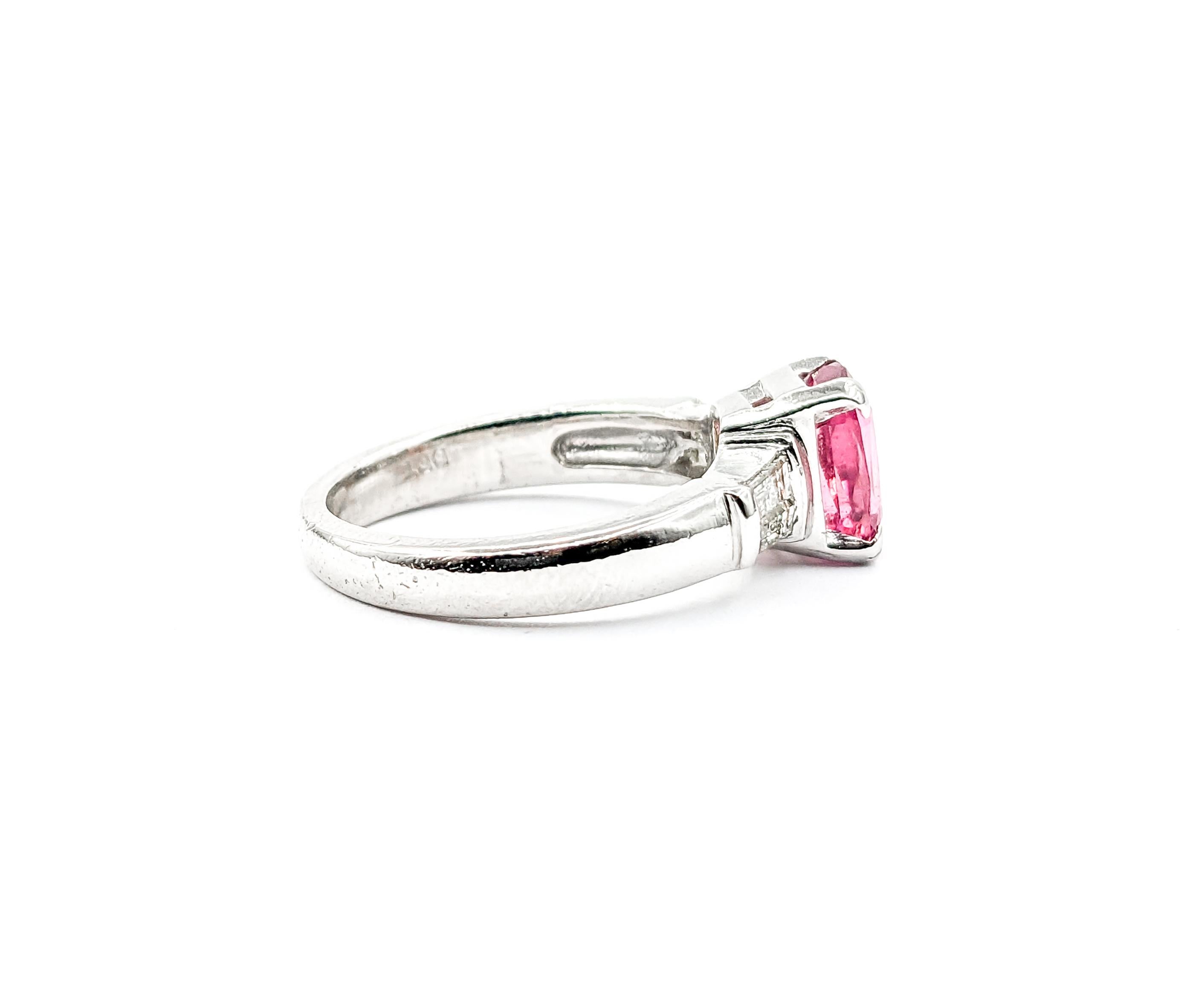 Pink Tourmaline & Baguette Diamond Ring in Platinum For Sale 1