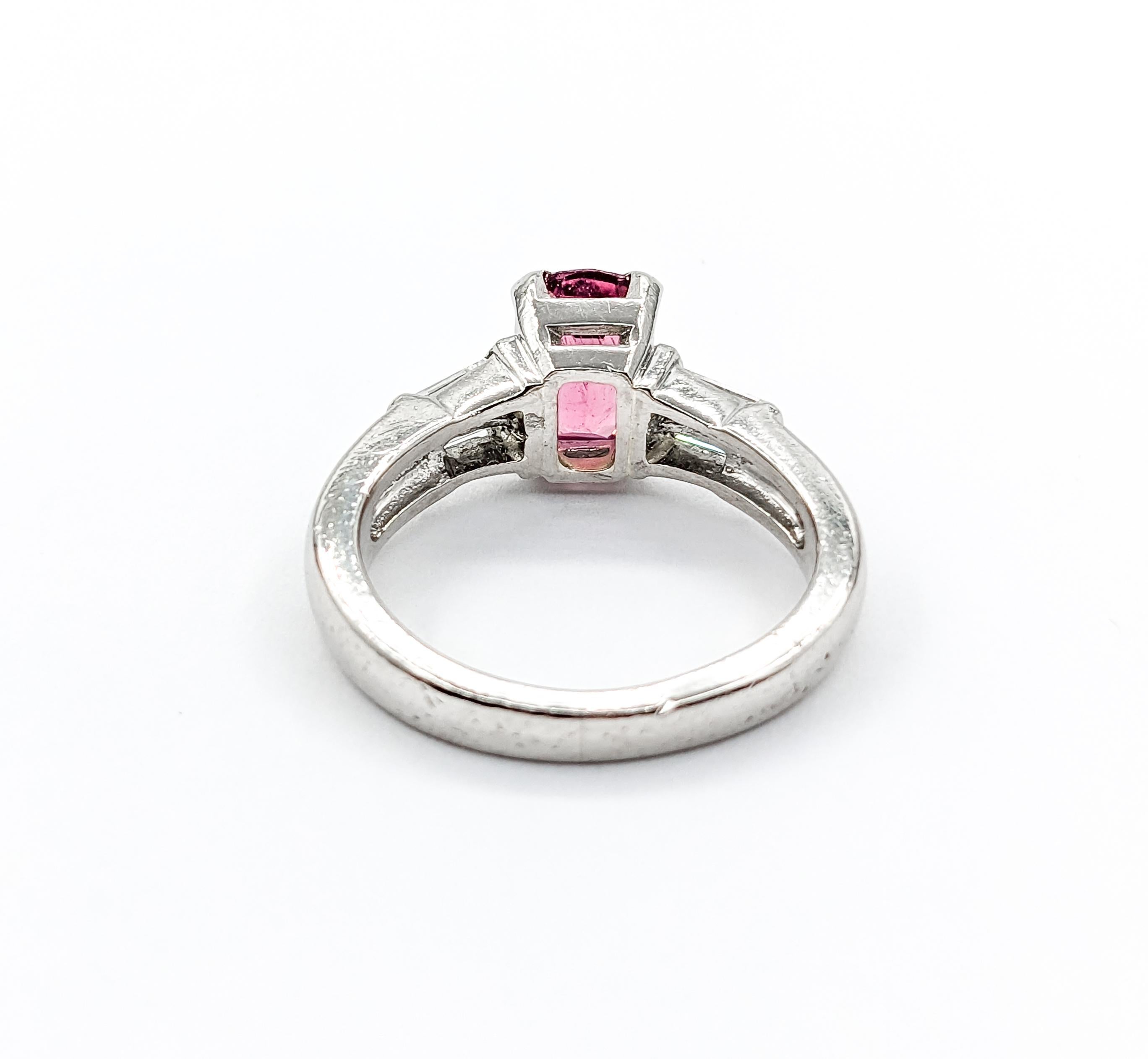 Pink Tourmaline & Baguette Diamond Ring in Platinum For Sale 2