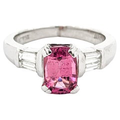 Pink Tourmaline & Baguette Diamond Ring in Platinum