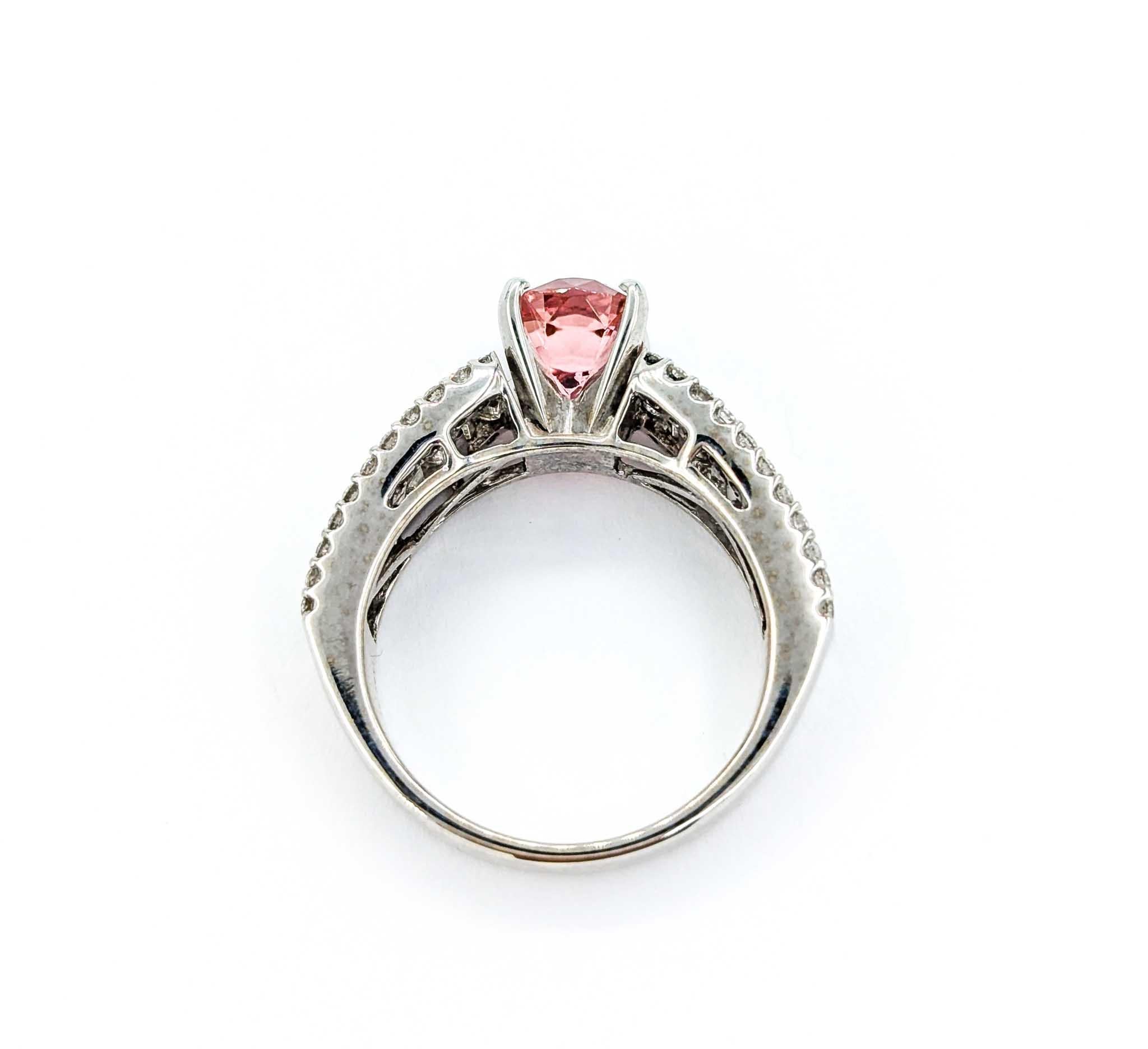 Pink Tourmaline & Baguette Diamond Ring in White Gold In Excellent Condition For Sale In Bloomington, MN