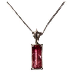 Pink Tourmaline Baguette Pendant Necklace in 14 Karat White Gold