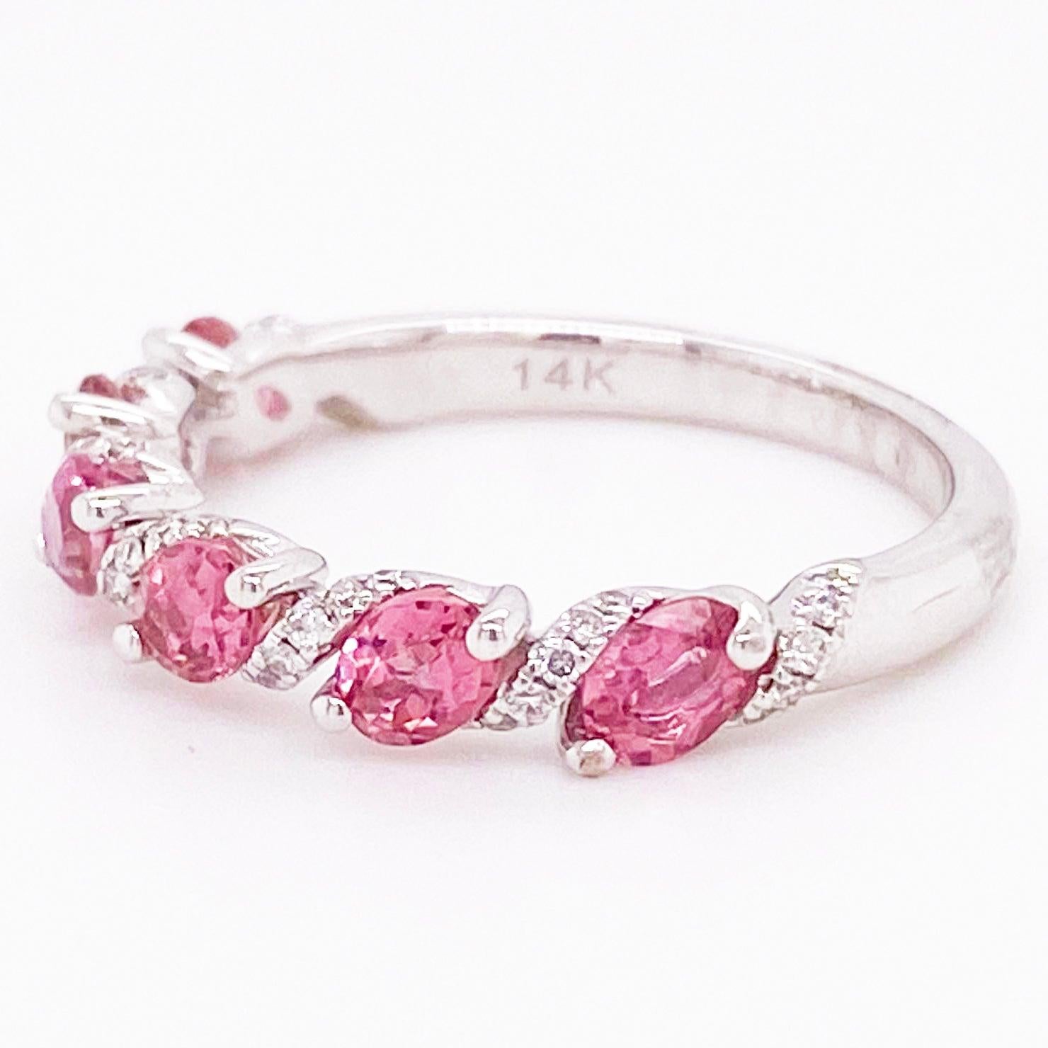 For Sale:  Pink Tourmaline Band with Diamonds in White Gold, Stackable, Pink and Diamond 3