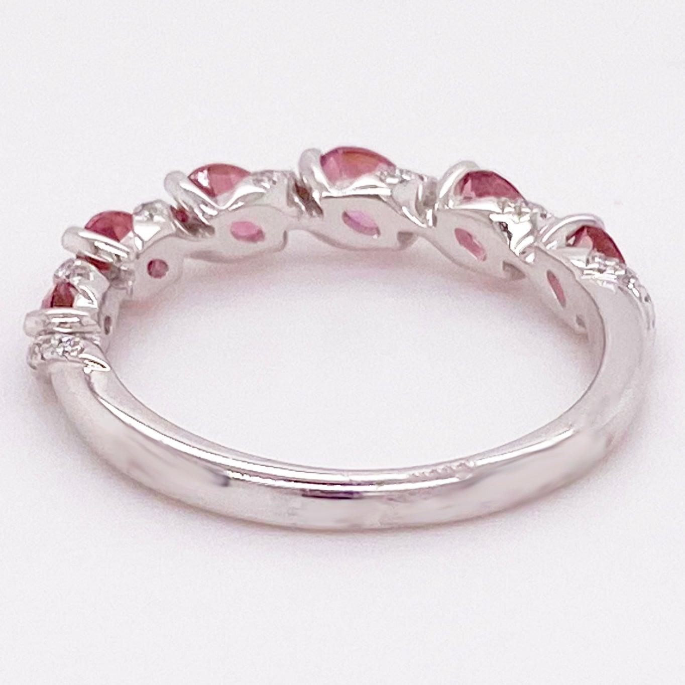 For Sale:  Pink Tourmaline Band with Diamonds in White Gold, Stackable, Pink and Diamond 4