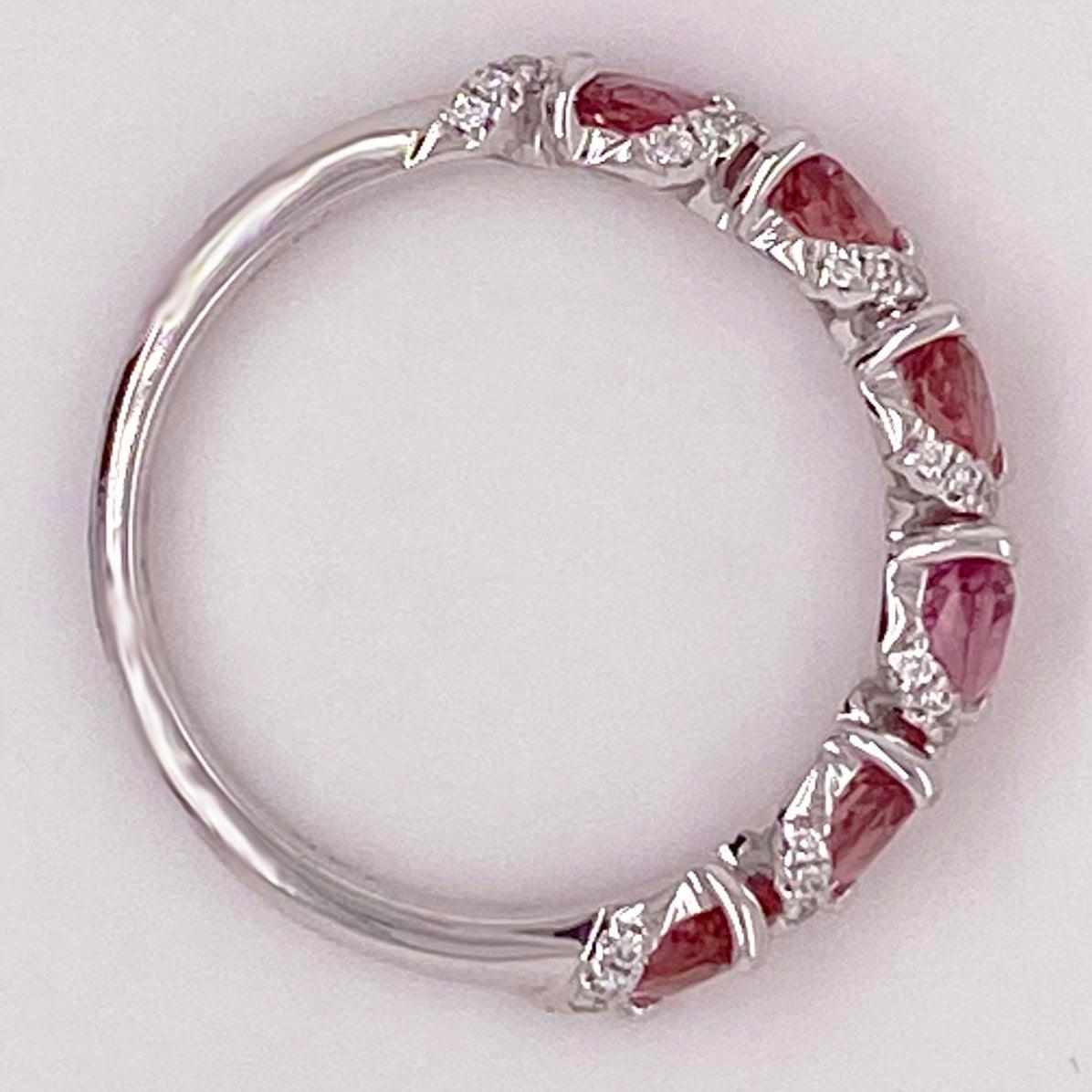For Sale:  Pink Tourmaline Band with Diamonds in White Gold, Stackable, Pink and Diamond 5