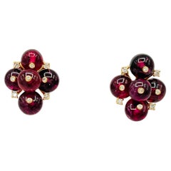 Pink Tourmaline Beads and Diamond Cluster Earrings in 18K Yellow Gold
