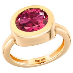 Pink Tourmaline Bezel Raised Dome Yellow Gold Cocktail Ring