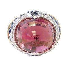 Pink Tourmaline, Blue Sapphire, and Diamond Cocktail Ring in 18 Karat Gold Pink Tourmaline, Blue Sapphire, and Diamond Cocktail Ring in 18 Karat Gold