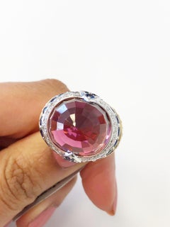 Pink Tourmaline, Blue Sapphire, and Diamond Cocktail Ring in 18 Karat Gold