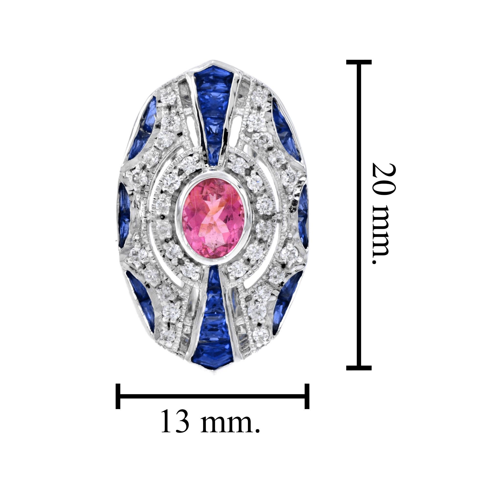 Rosa Turmalin, blauer Saphir und Diamanten Omega-Weißgold-Ohrringe (Ovalschliff) im Angebot