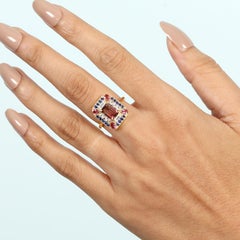 Pink Tourmaline & Blue Sapphire Ring Accented With Diamonds In 14k Yellow Gold