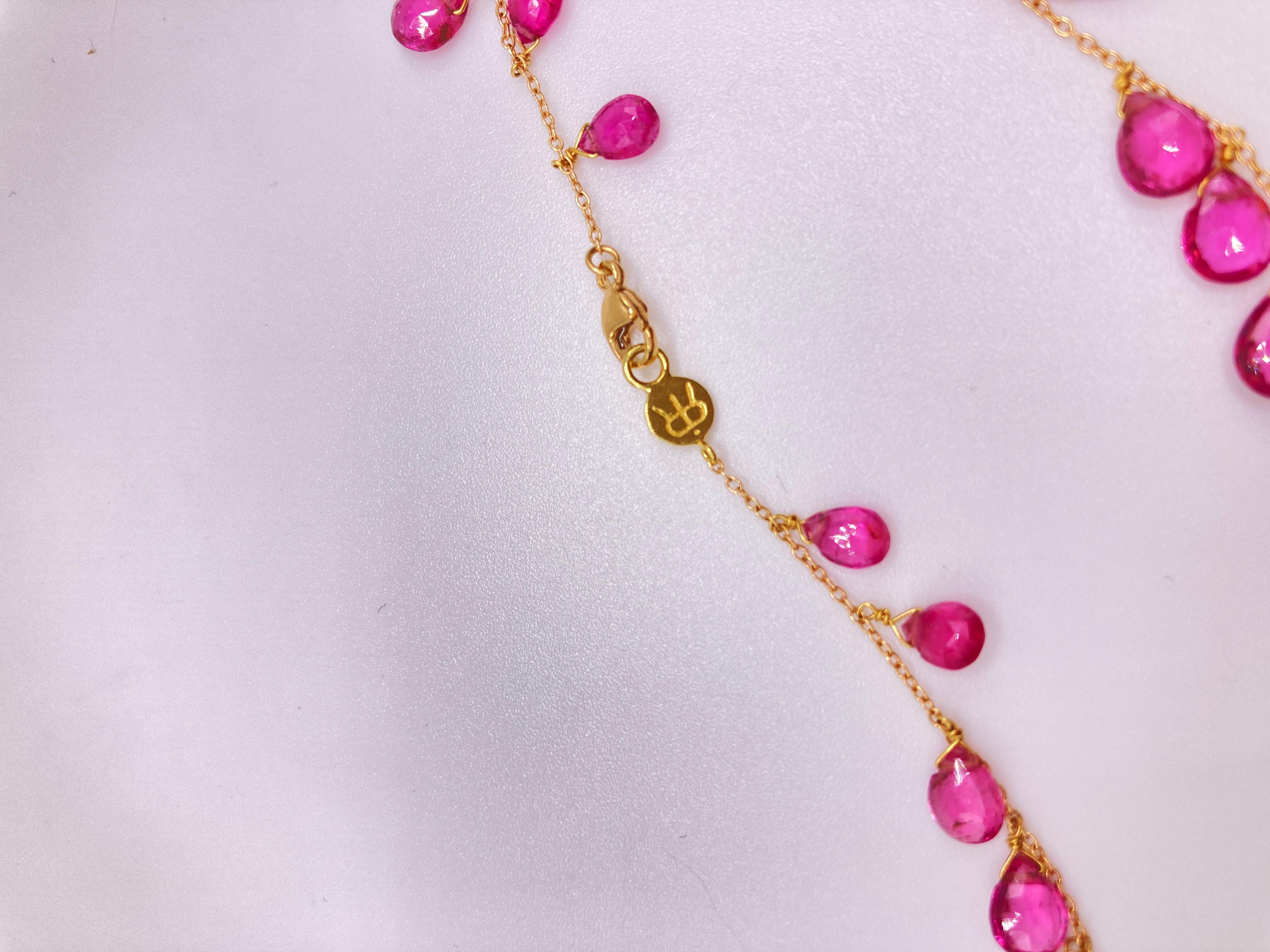 Pink Tourmaline Briolette Necklace In New Condition In Los Angeles, CA