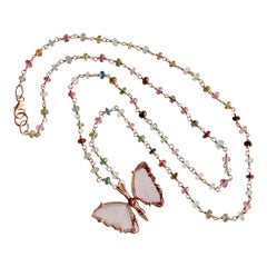 Halskette Le Papillon XXIV mit rosa Turmalin-Schmetterlingsanhänger und Turmalin