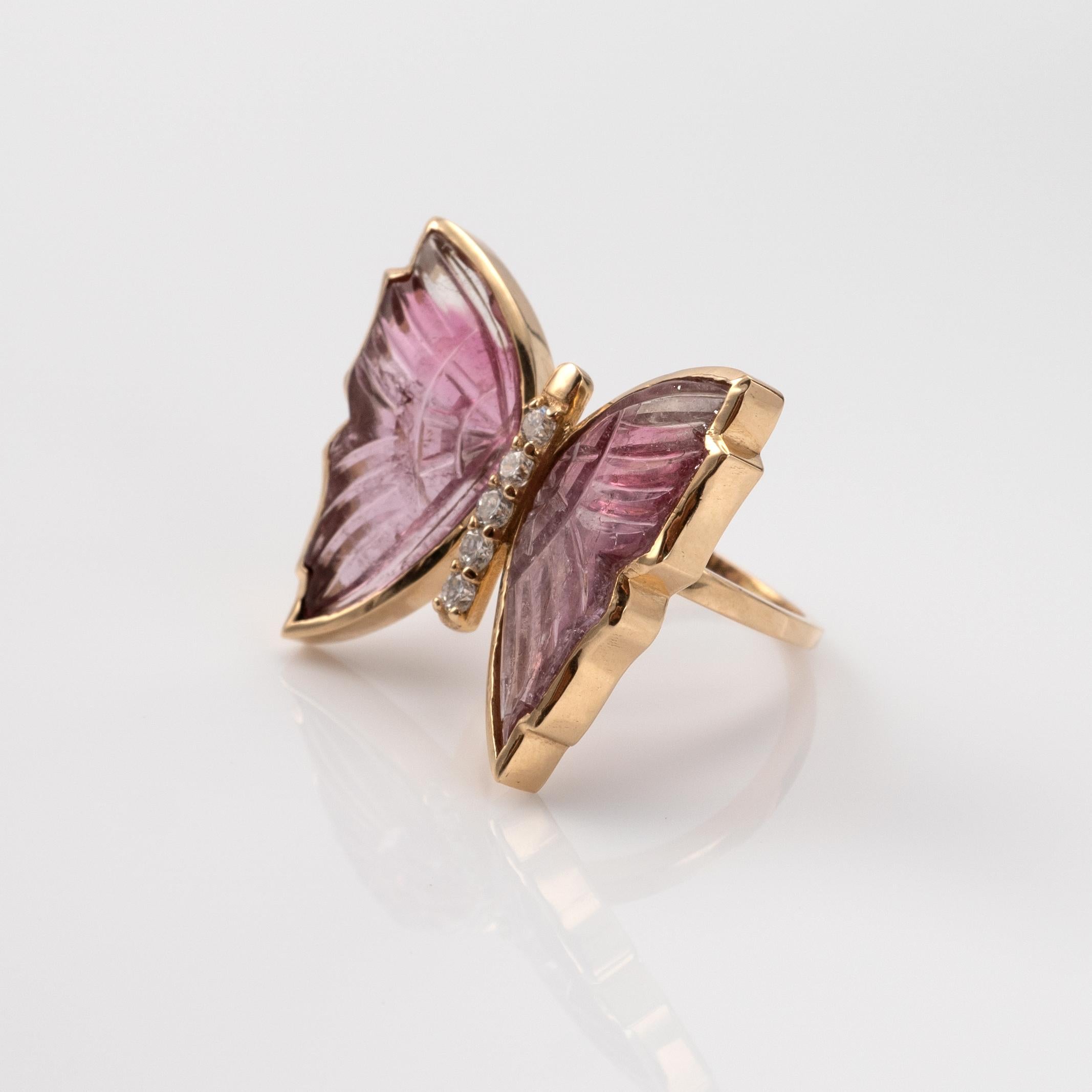 Pink Tourmaline Butterfly Ring with Diamonds, Crafted in 14 Karat Yellow Gold 2
