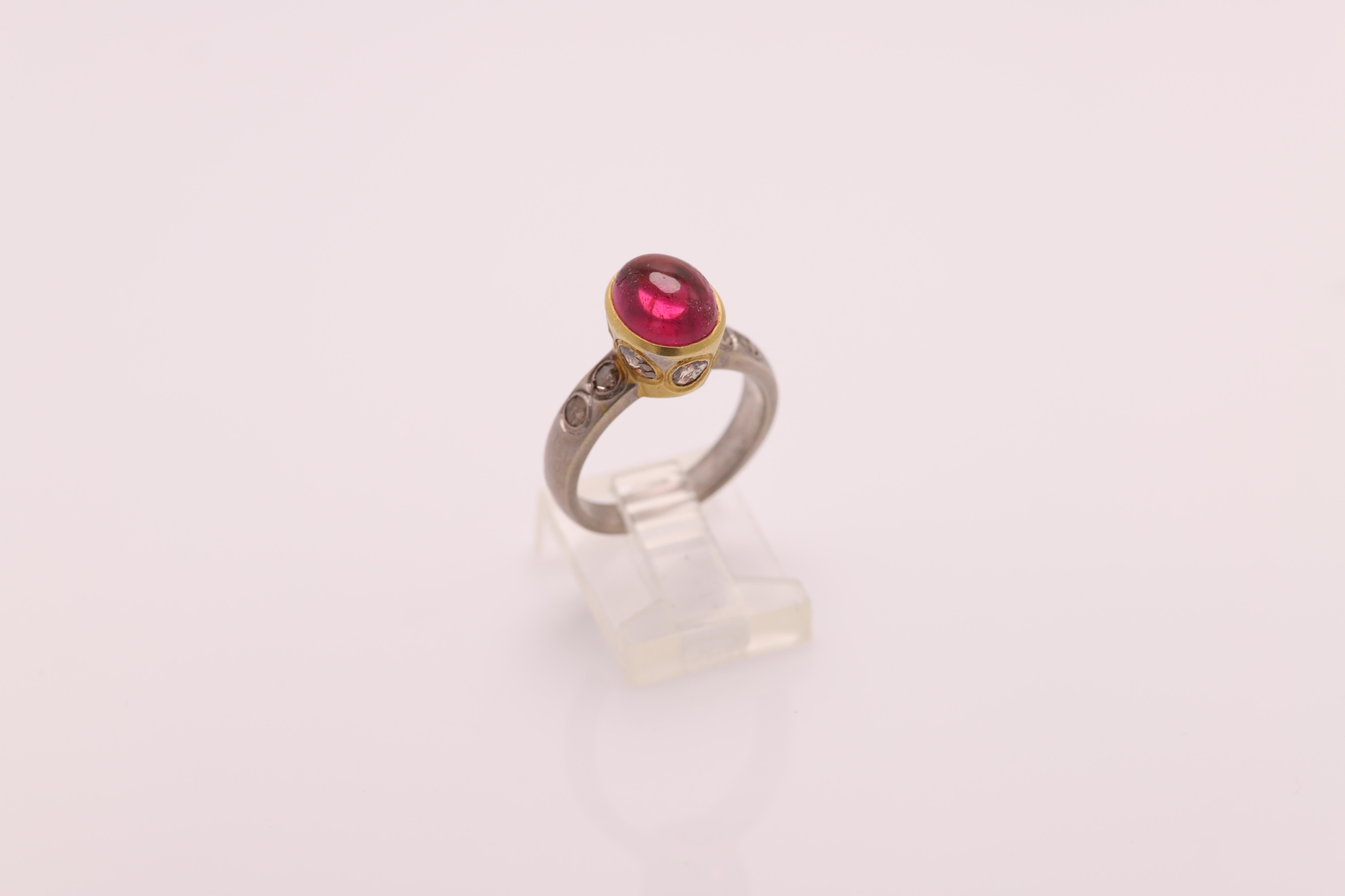 pink tourmaline cabochon ring