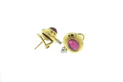 Pink Tourmaline Cabochon and Diamond Hammered Finish Earrings
