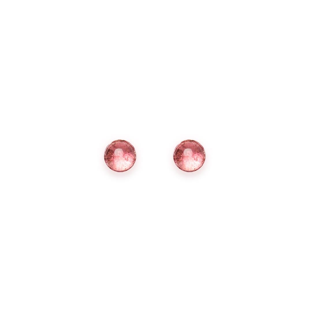 Pink Tourmaline Cabochon Diamond 9 Karat White Gold Stud Earrings Natalie Barney In New Condition For Sale In Crows Nest, NSW