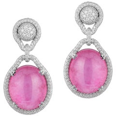Goshwara Pink Tourmaline Cabochon And Diamond Earrings