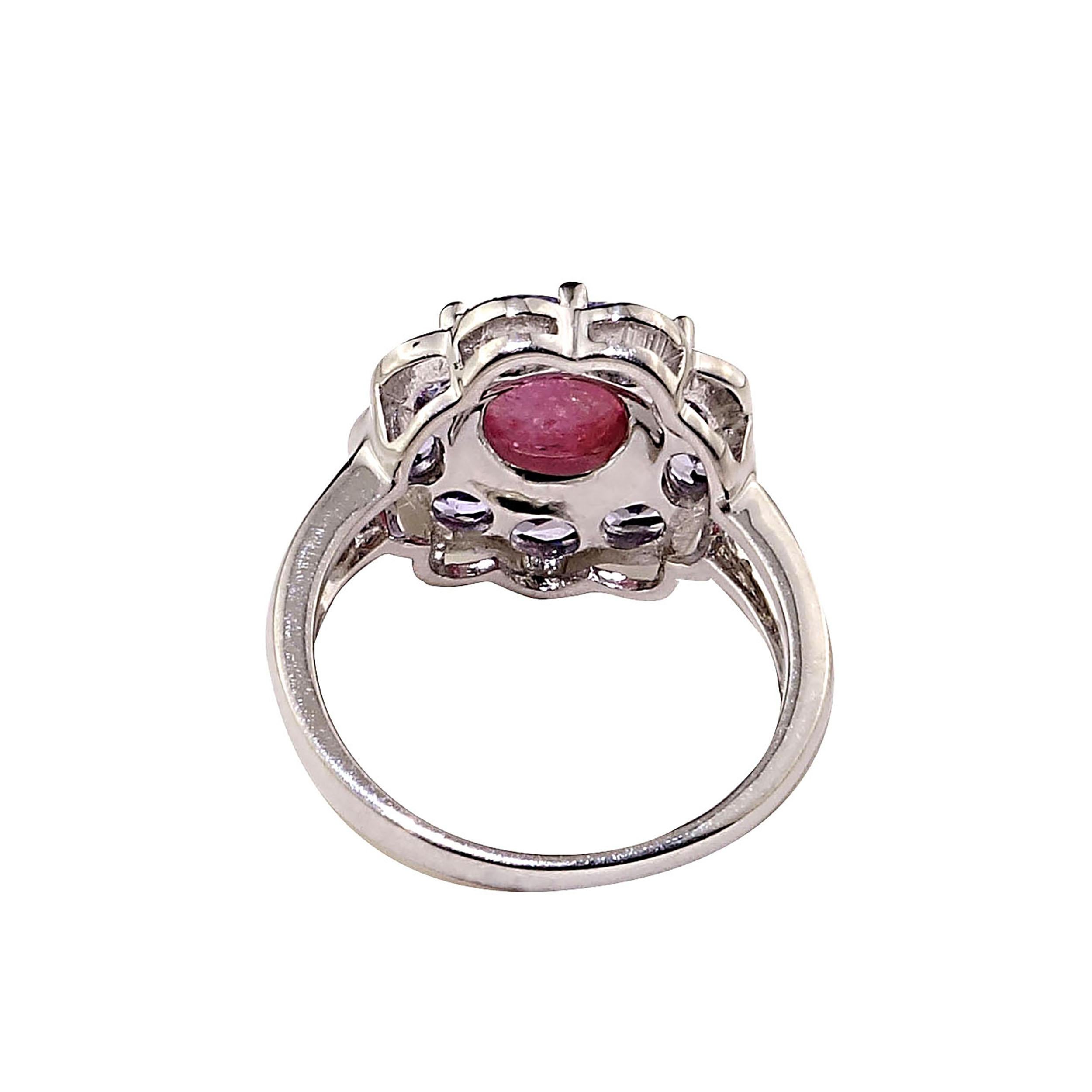 Artist AJD Pink Tourmaline Cabochon in Tanzanite Halo Sterling Silver Ring