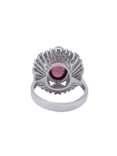 Pink Tourmaline Cabochon Ring with Diamonds Set in 18 Karat White Gold