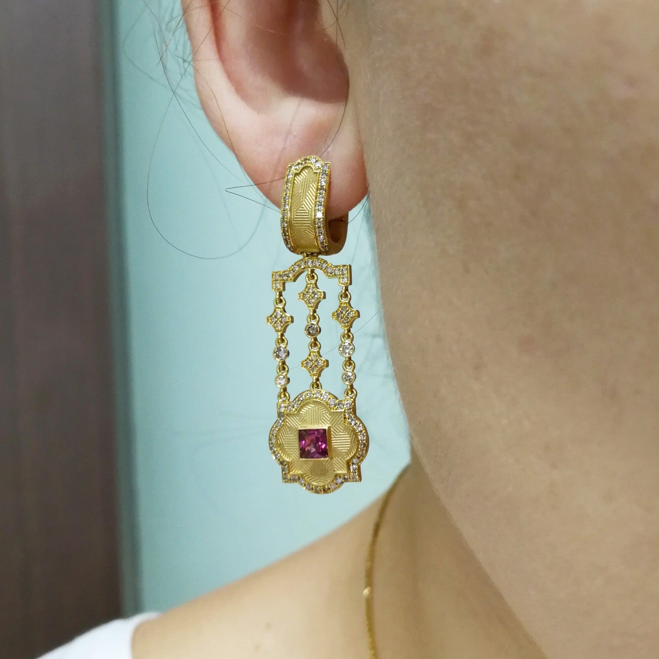Pink Tourmaline Champagne Diamonds 18 Karat Yellow Gold Tweed Suite 7
