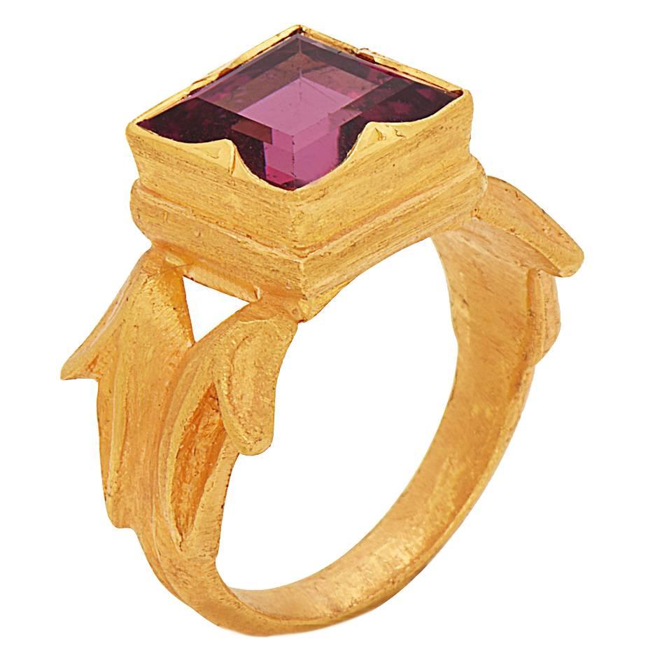 Pink Tourmaline Cocktail Ring Made in 22k Gold For Sale