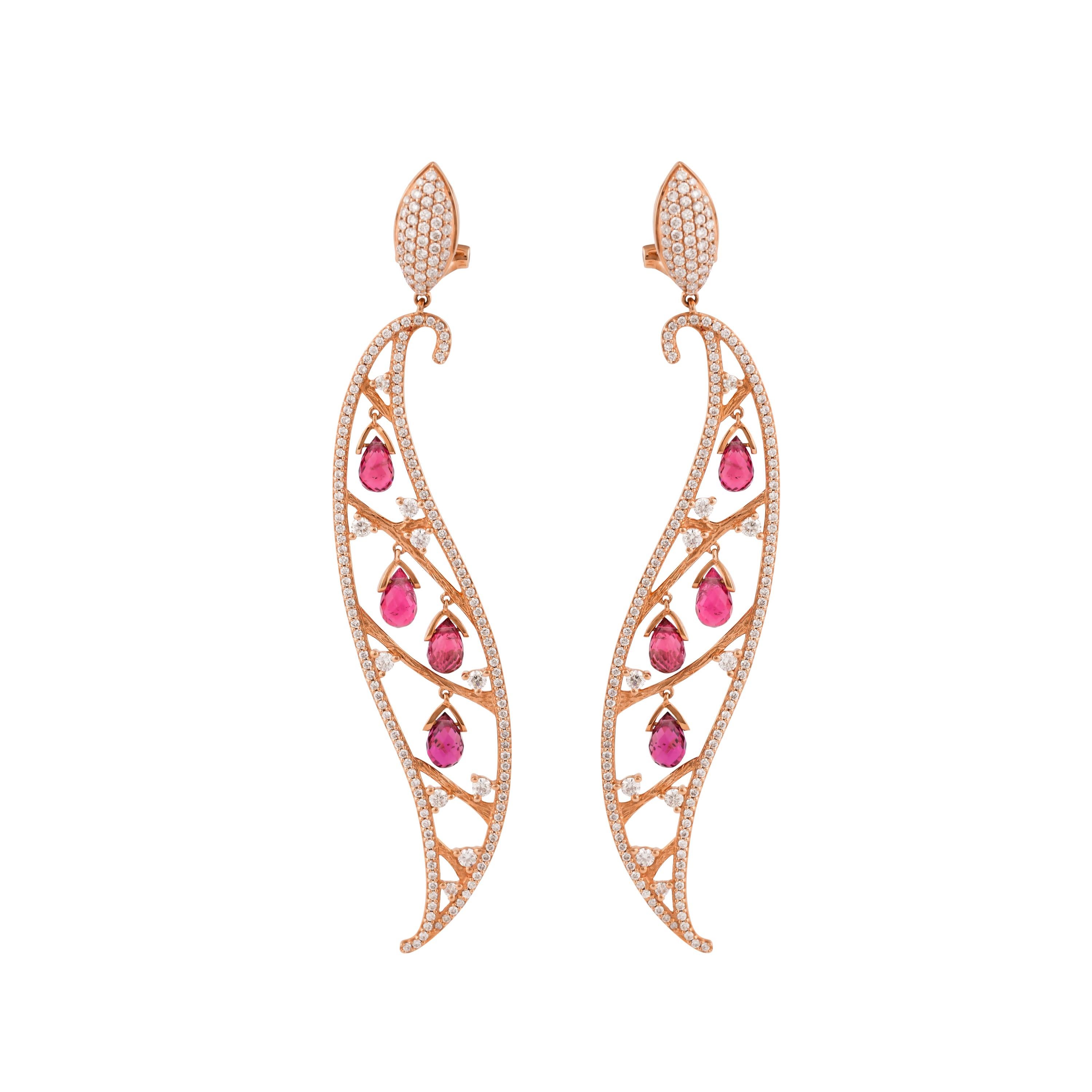 Boucles d'oreilles pendantes en or rose 14 carats avec tourmaline rose Neuf - En vente à Hong Kong, HK