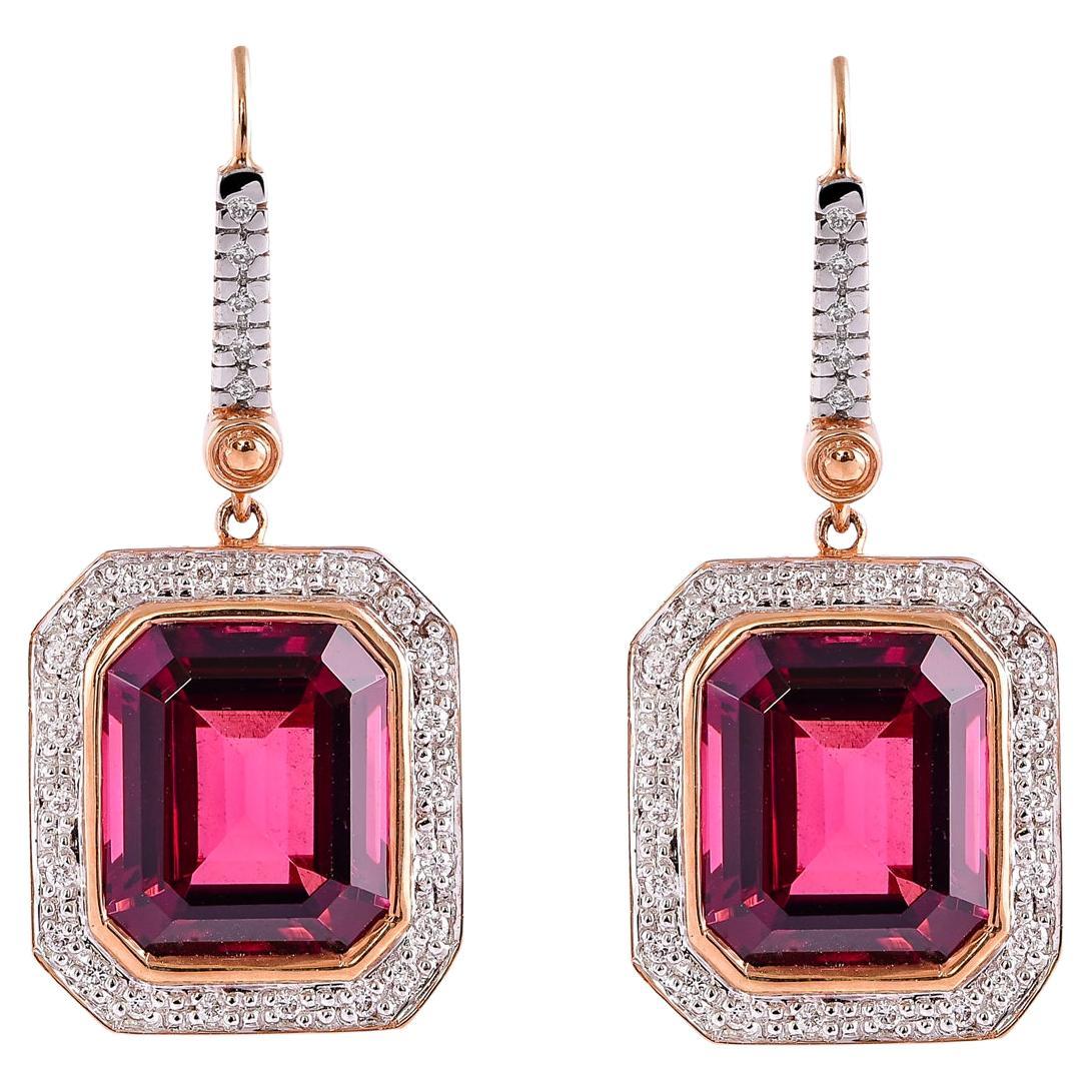 Boucles d'oreilles pendantes en or rose 14 carats avec tourmaline rose