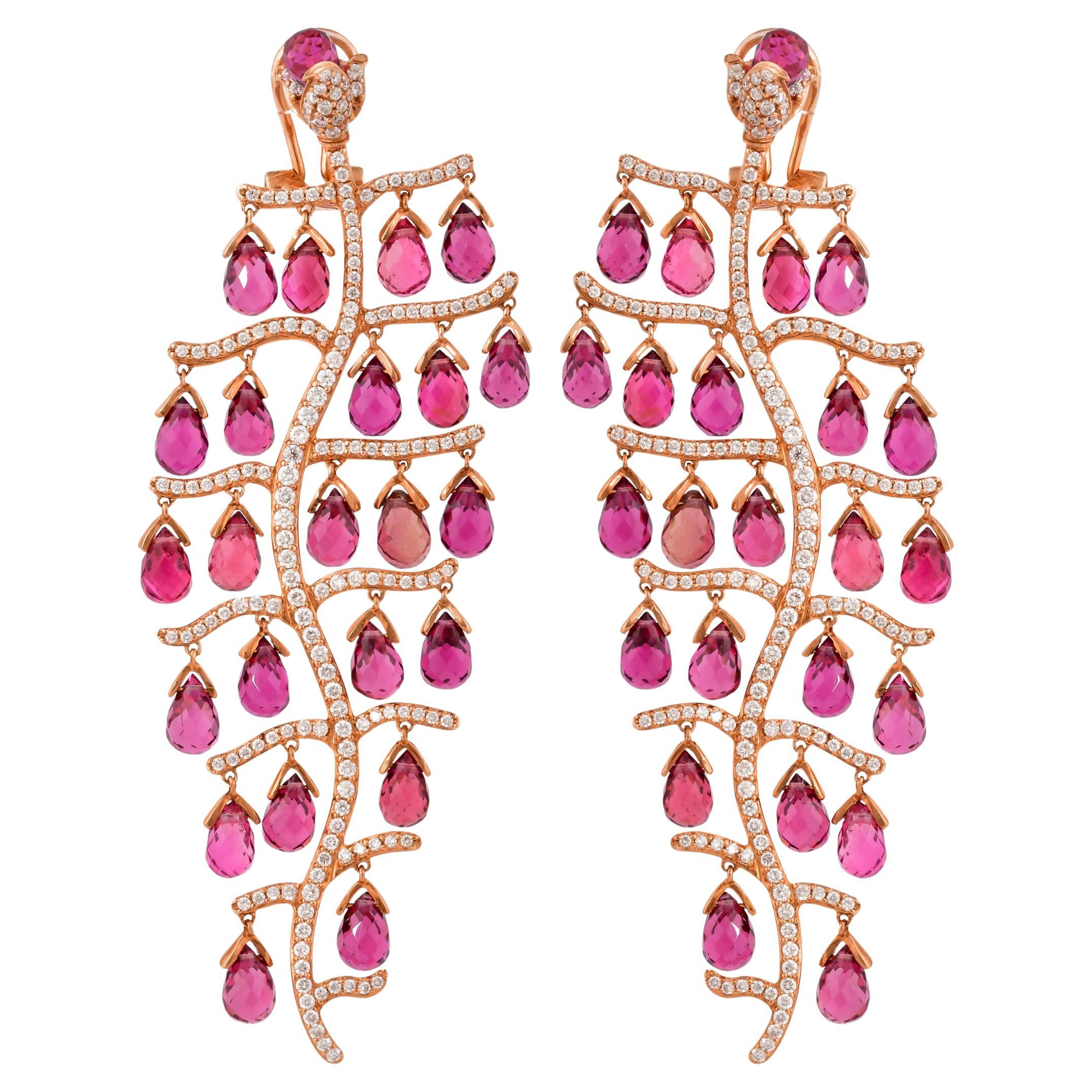 Sunita Nahata Rosa Turmalin 39.42 Karat. Ohrhänger aus 14KRG mit Diamanten.