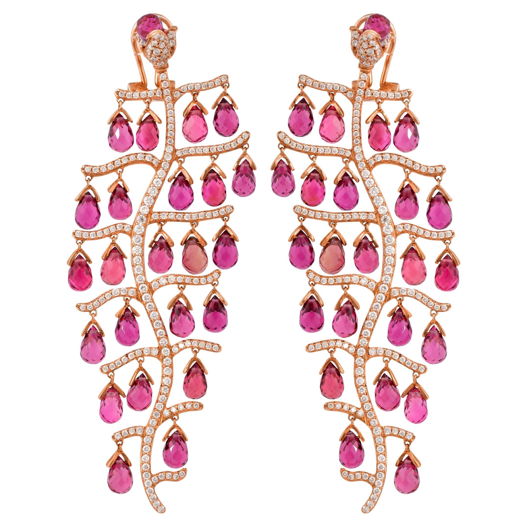 Pink Tourmaline Dangle Earring in 14 Karat Rose Gold For Sale