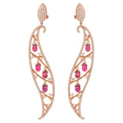 Boucles d'oreilles pendantes en or rose 14 carats avec tourmaline rose